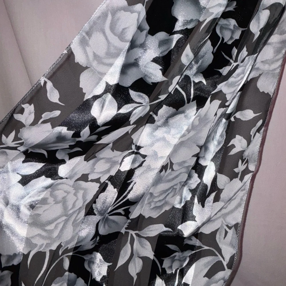 Elegant Black and White Floral Scarf